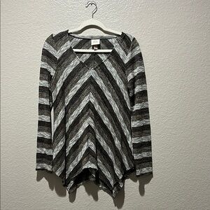 Knox Rose Womens Long Sleeve Thin Sweater, V-Neck, Size M, Black/Gray/White